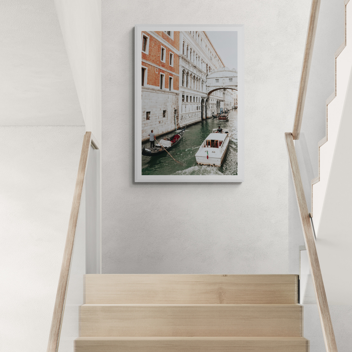 Under the Bridge Venice Gondola Italian wall art framed print styled in a room