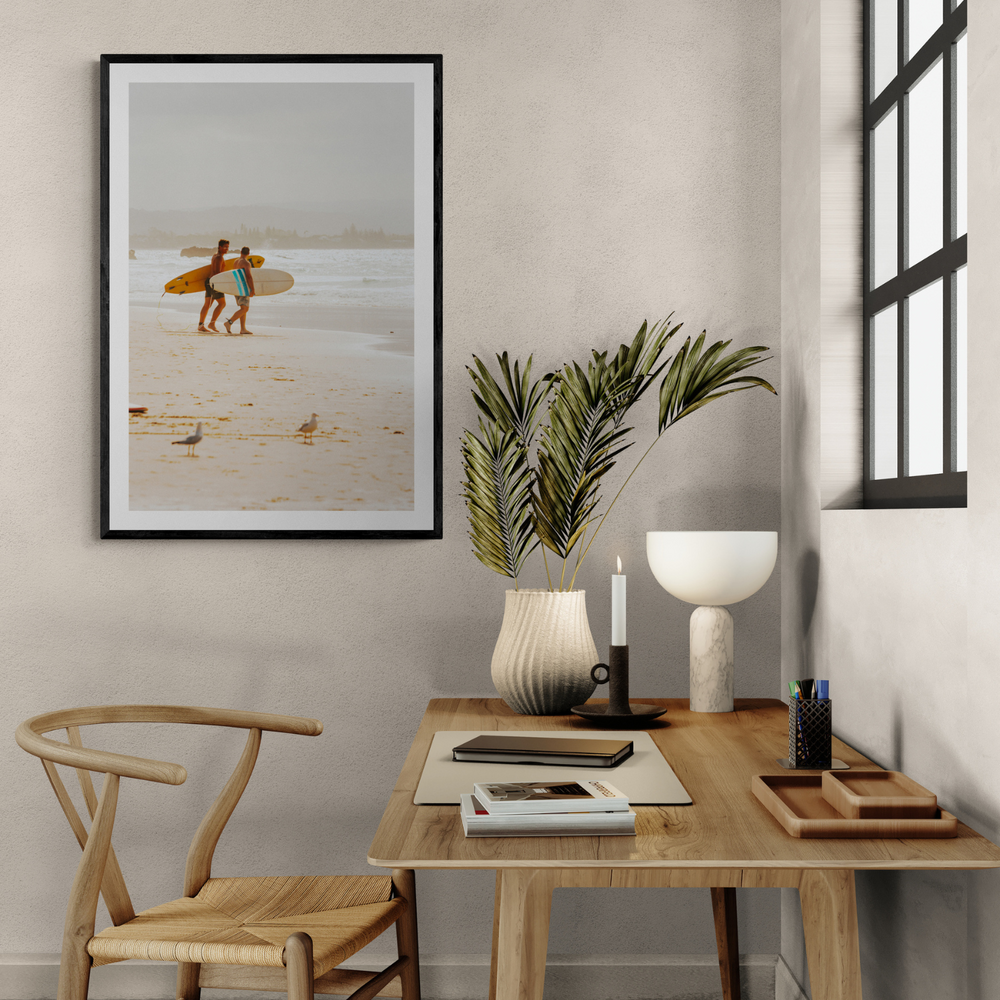Shane & Benji Byron Bay Surf coastal wall art framed print styled in a room view 2