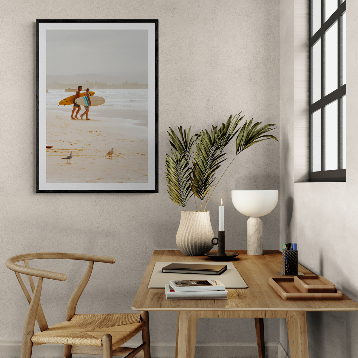 Shane & Benji Byron Bay Surf coastal wall art framed print styled in a room view 2