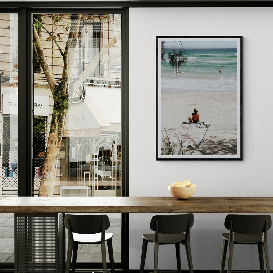 Take It Easy Byron Bay beach coastal decor wall art framed print styled in a room view 2