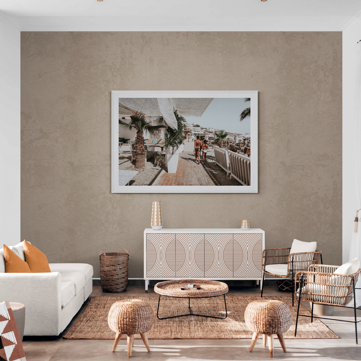 Mitera Kori Mykonos Greek island wall art framed print styled in a room