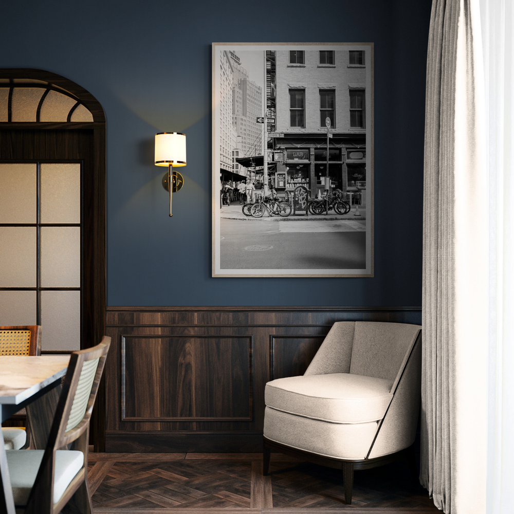 Bites Of The Big Apple New York NYC Black & White wall art framed print styled in a room view 2
