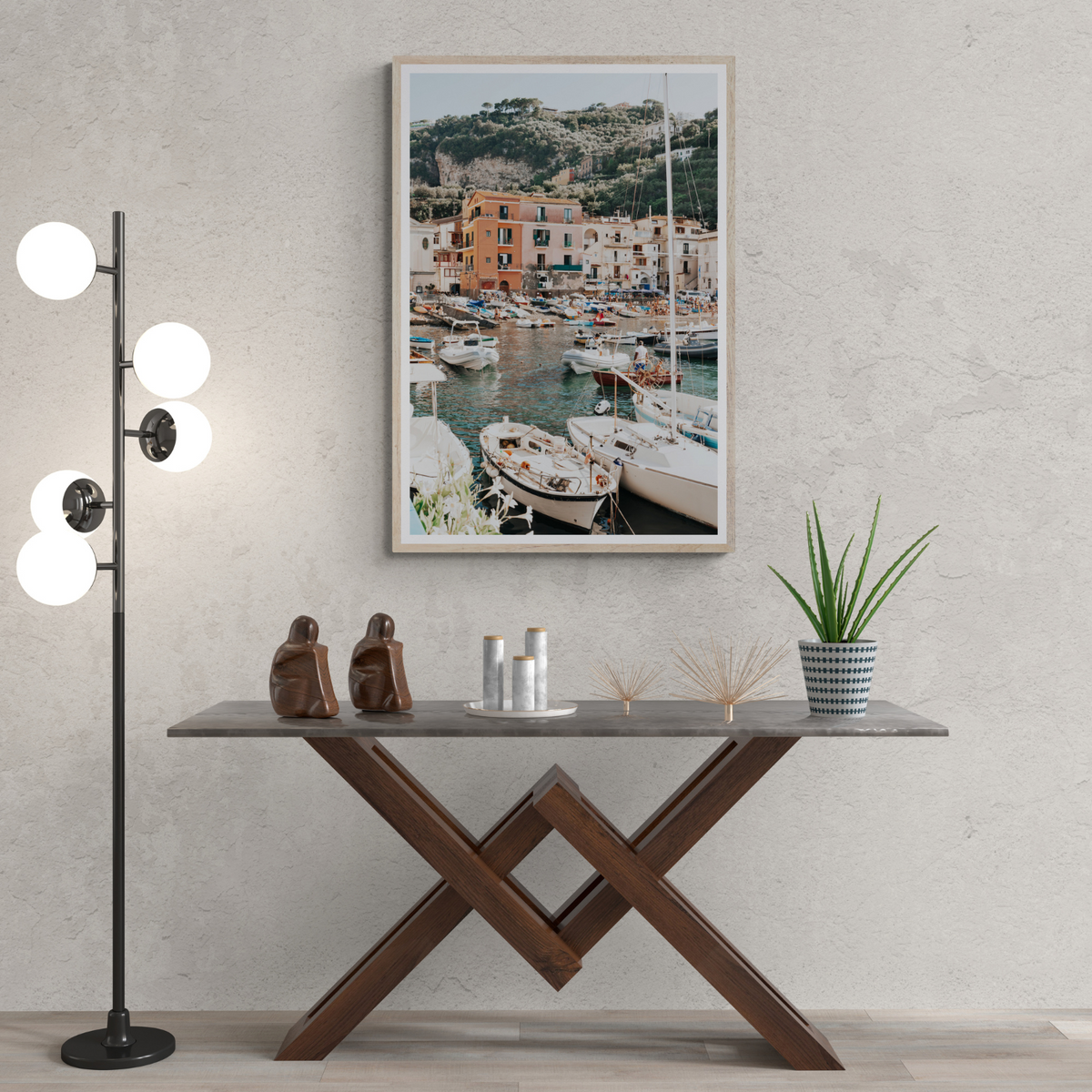 Marina Grande Sorrento coastal Italian wall art framed print styled in a room view 2