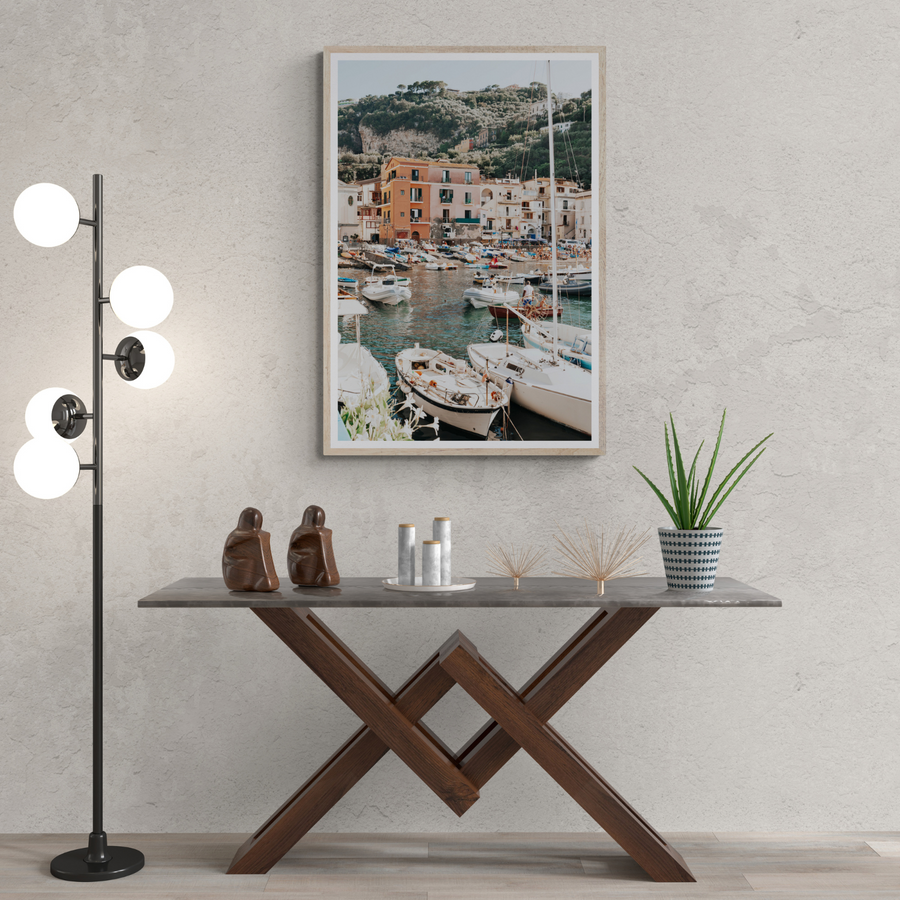 Marina Grande Sorrento coastal Italian wall art framed print styled in a room view 2