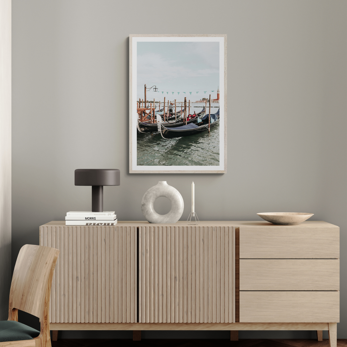 The Gondolier Venice Gondola Italian wall art framed print styled in a room view 2