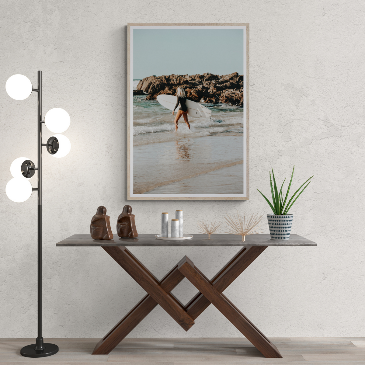 Bethany Byron Bay Surf coastal decor wall art framed print styled in a room
