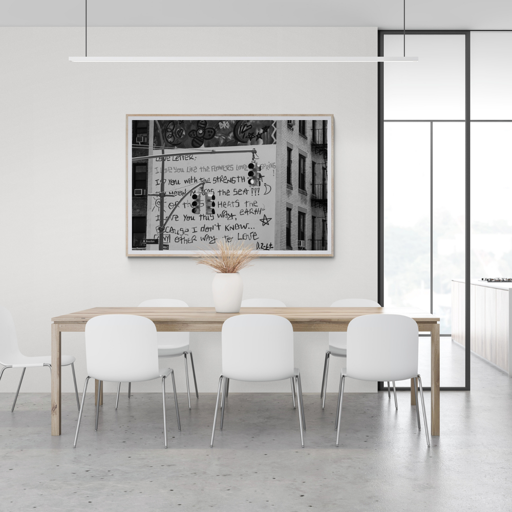 Love Letter New York NYC Black & White wall art framed print styled in a room view 2