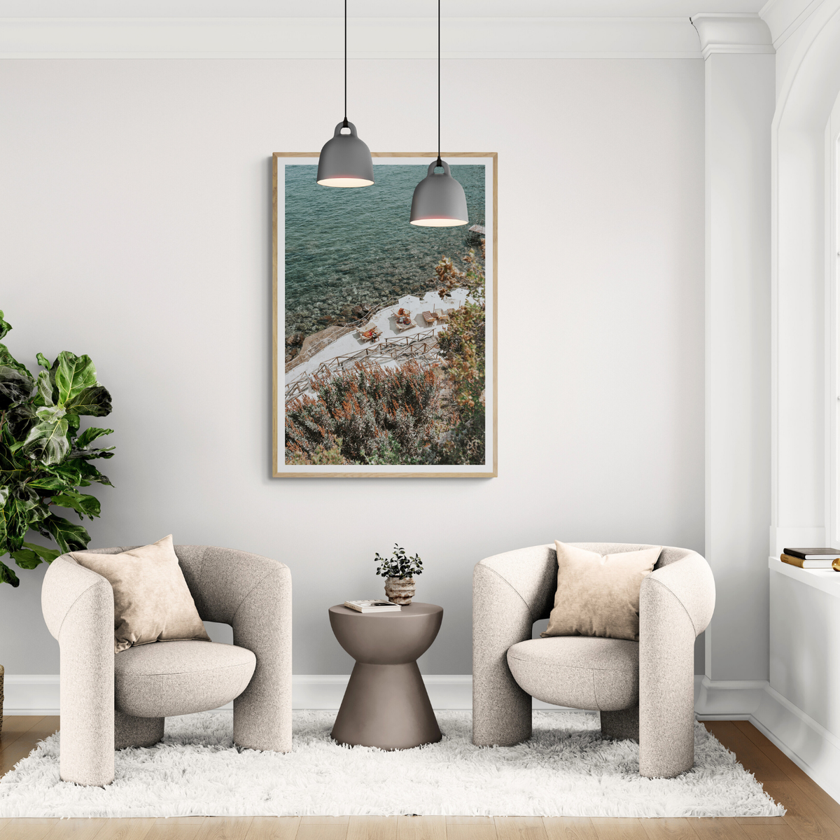Hidden Gem Tuscany coastal wall art framed print styled in a room