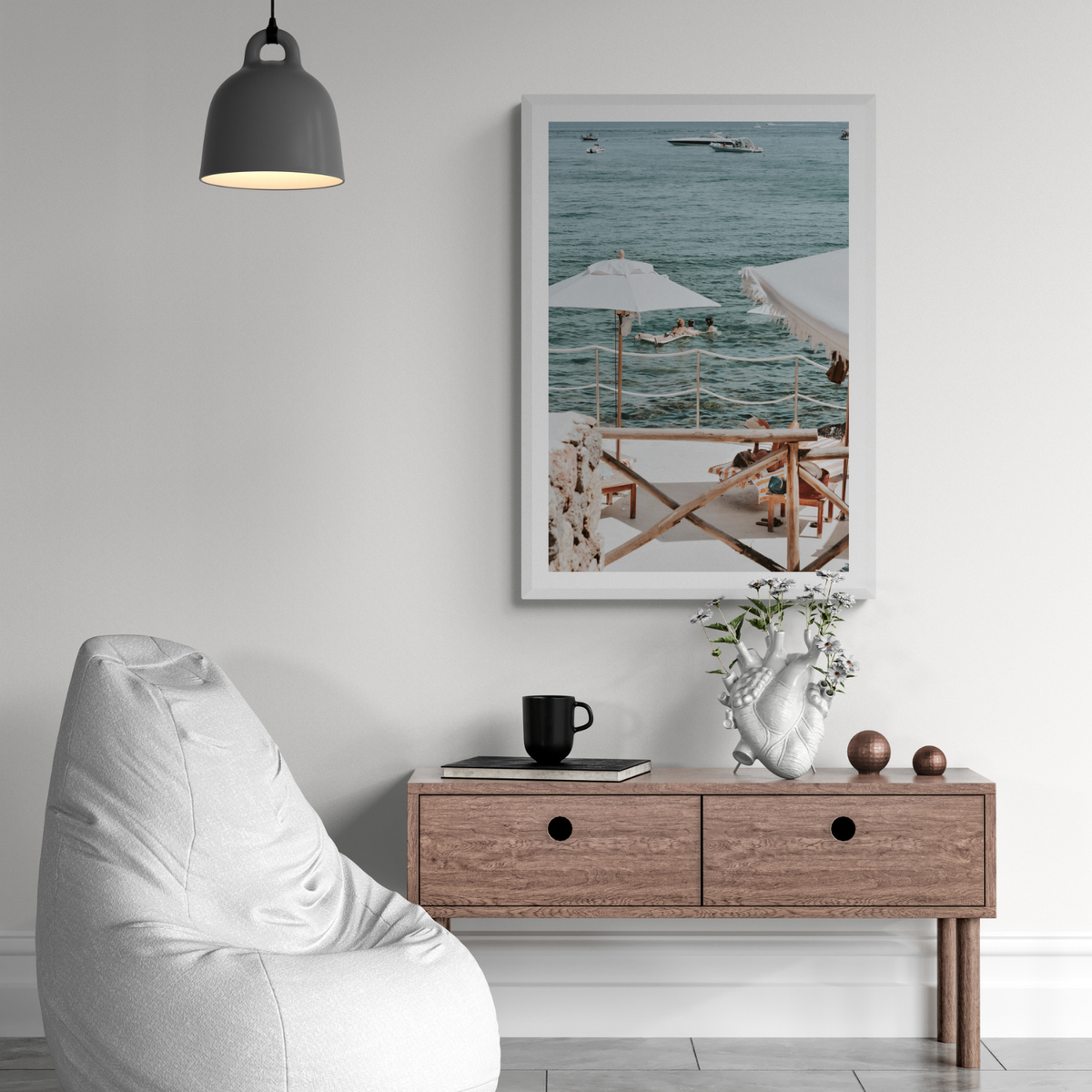 Hideaway Tuscany coastal Mediterranean wall art framed print styled in a room