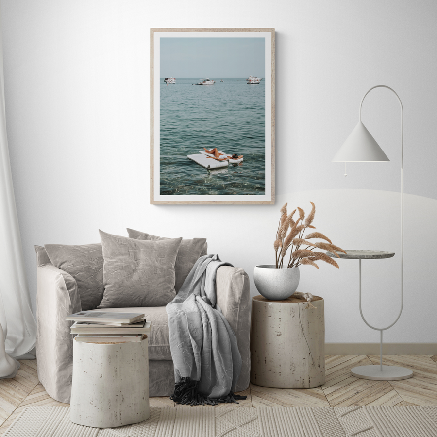 Style Queen Tuscany coastal wall art framed print styled in a room