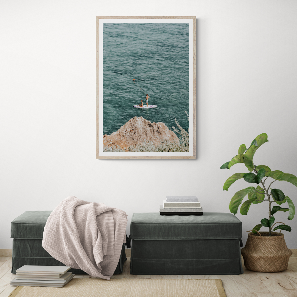 Into The Vibe Without Getting Wet Tuscany coastal wall art framed print styled in a room view 3