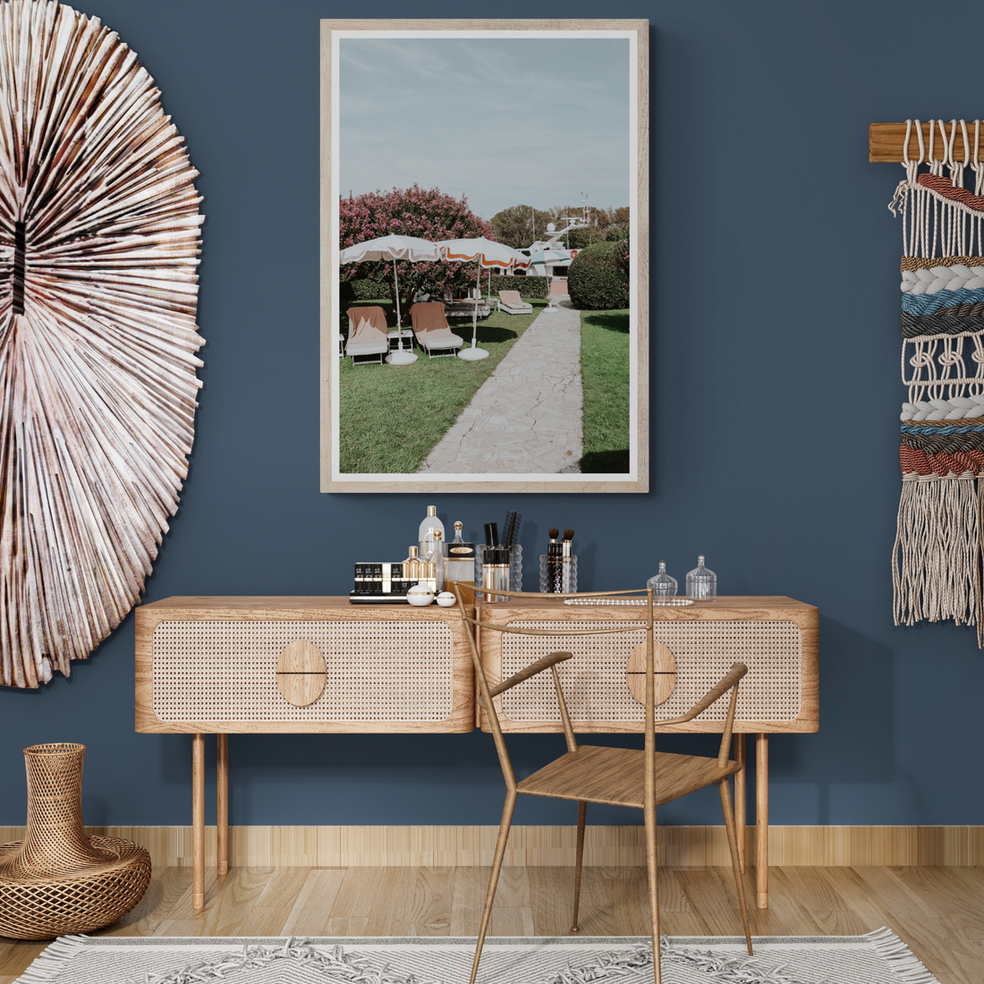 A Bellini Awaits Venice Italian wall art framed print styled in a room