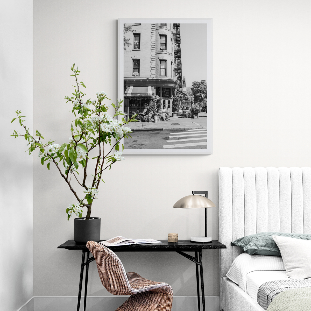 Sunny Soiree New York NYC Black & White wall art framed print styled in a room view 2