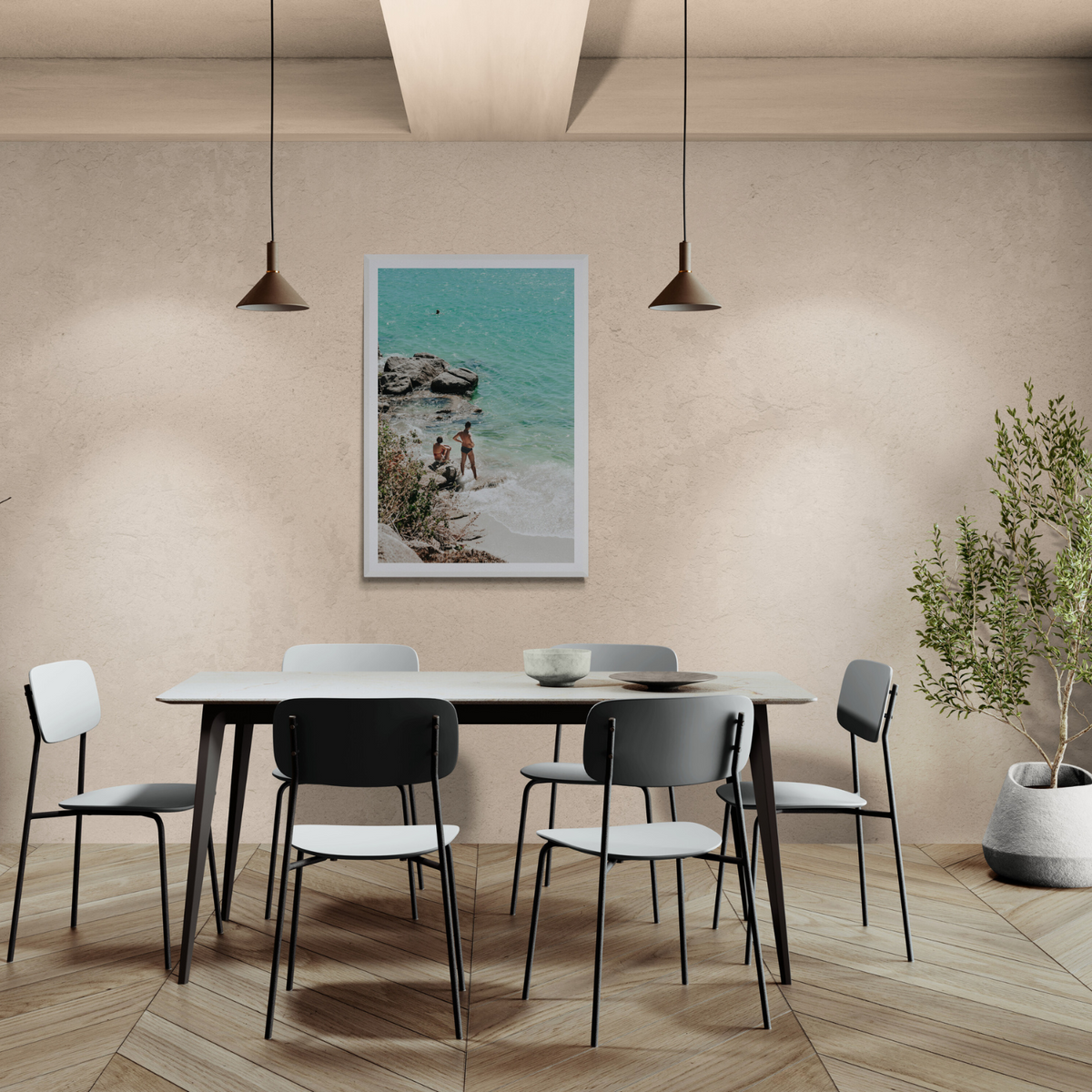 Scene Stealers Mykonos Greek island wall art framed print styled in a room