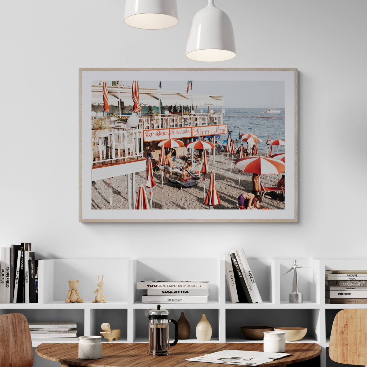 Silver Moon Amalfi Mediterranean wall art framed print styled in a room