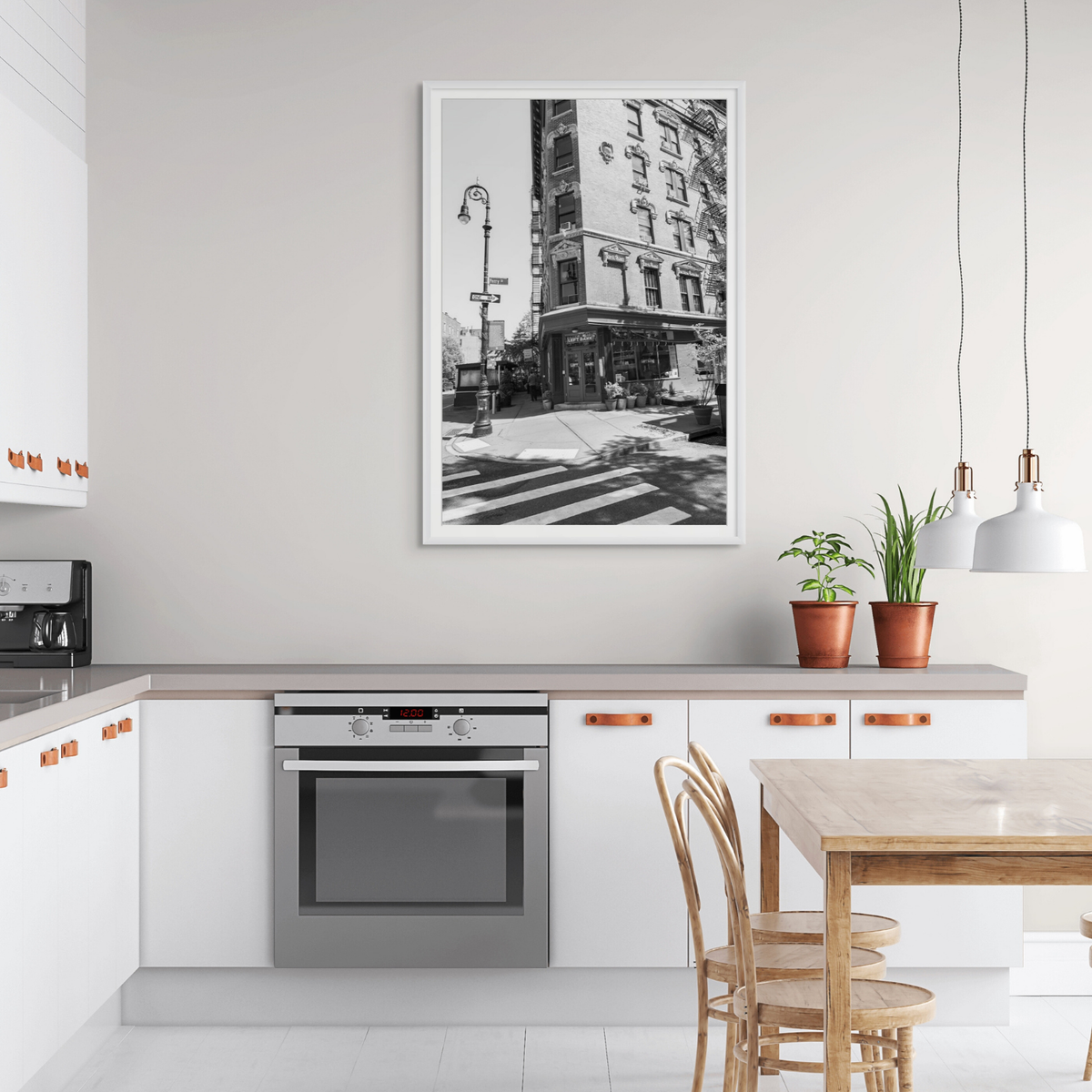 Parisian On Perry New York NYC Black & White wall art framed print styled in a room