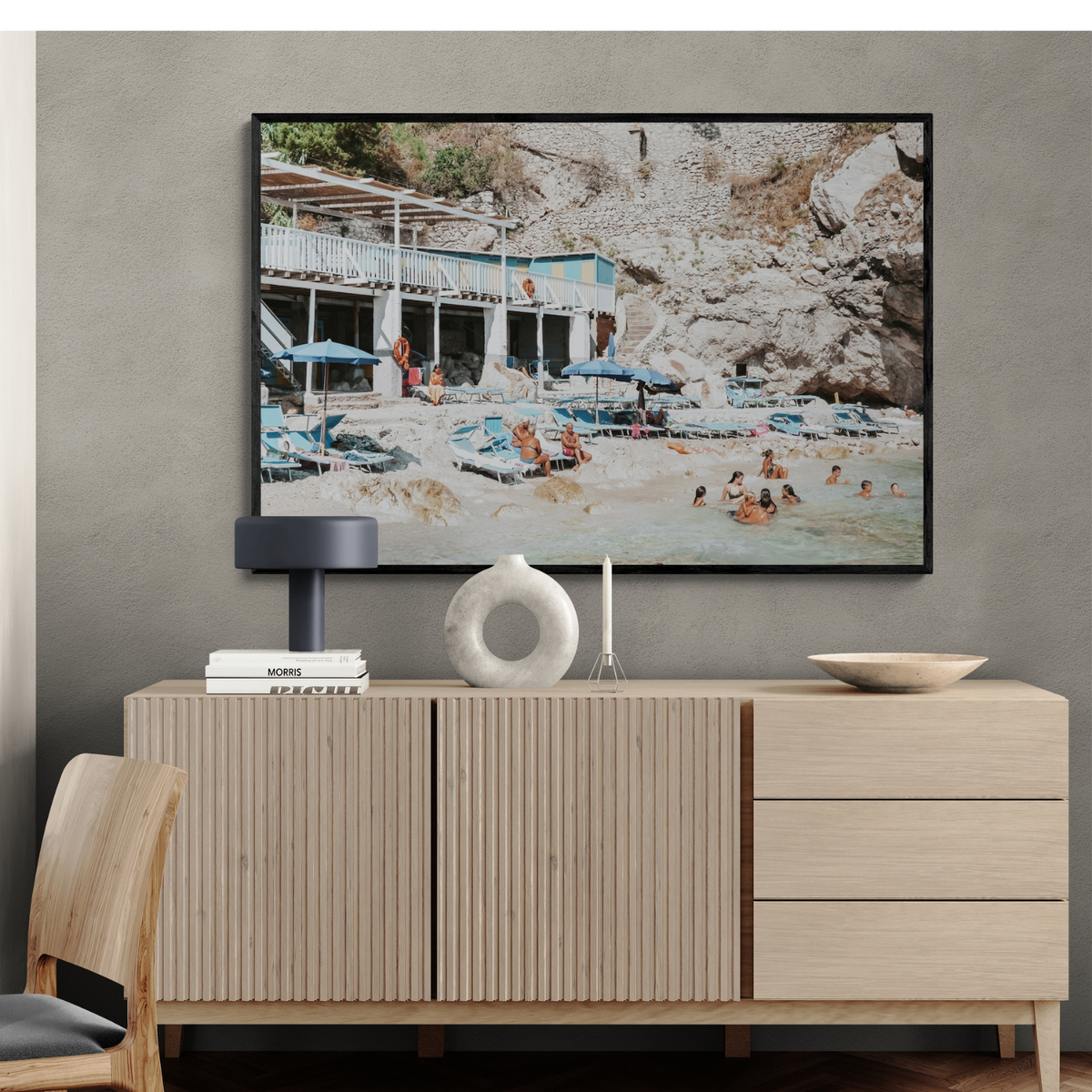 Beachside Bronze Capri Italian coastal wall art framed print styled in a room view 2