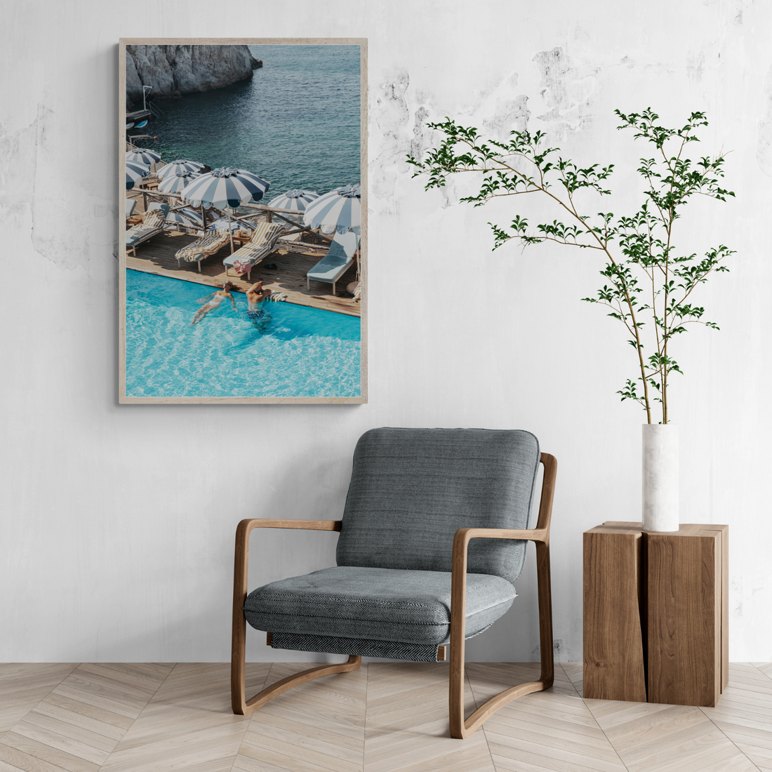I'm Busy Ischia Italian coastal Mediterranean wall art framed print styled in a room view 2