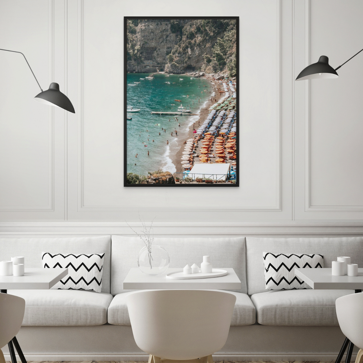 Parasol Panorama Positano art print framed print styled in a room view 2