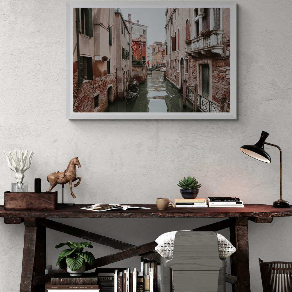 Venetian Gothic Venice Canal Italian wall art framed print styled in a room view 2