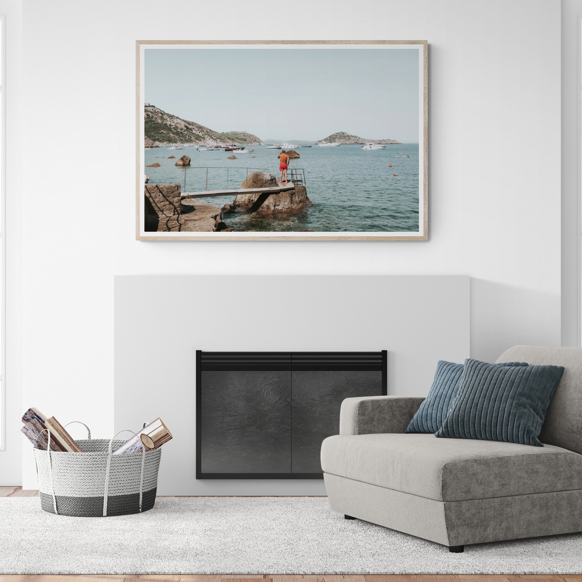Out Of Office Tuscany coastal Italian wall art framed print styled in a room view 2