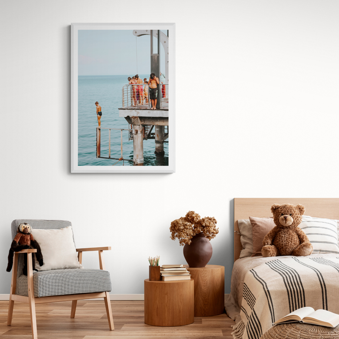 Golden Boy Alassio coastal decor wall art framed print styled in a room view 2
