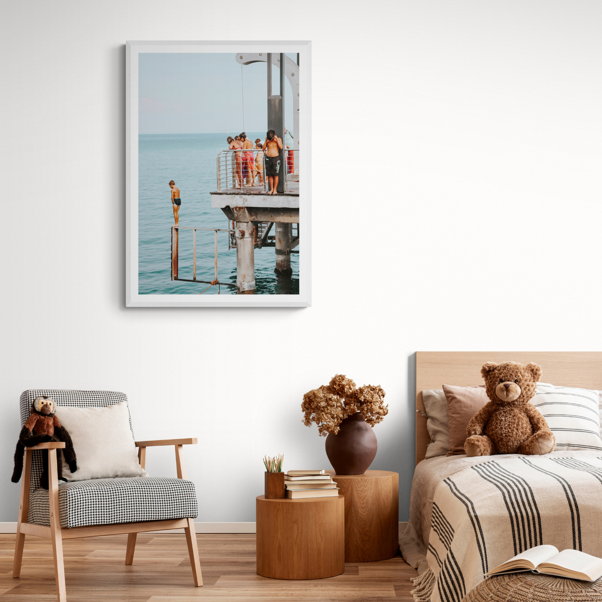 Golden Boy Alassio coastal decor wall art framed print styled in a room view 2