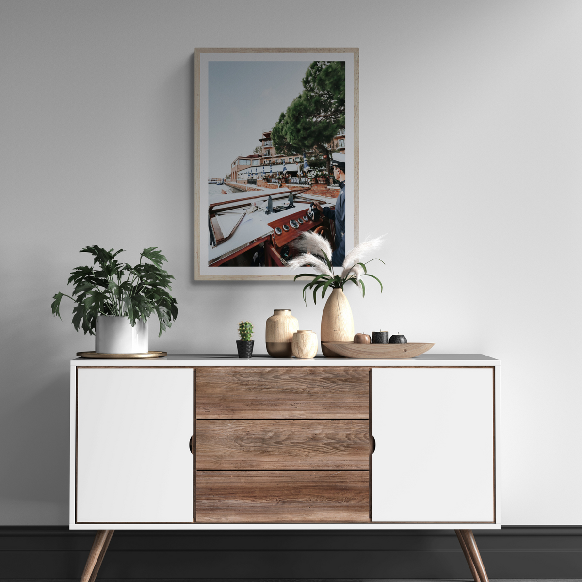 The Driver Venice Canal Italian wall art framed print styled in a room view 2