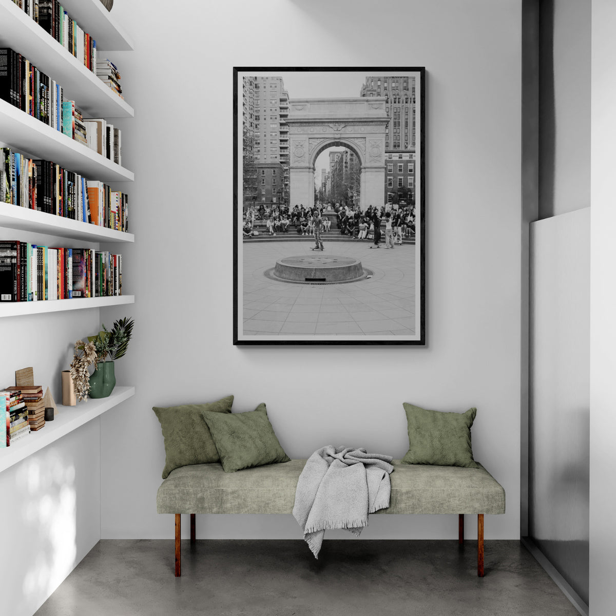 Concrete Conqueror framed wall art print styled in a hallway interior