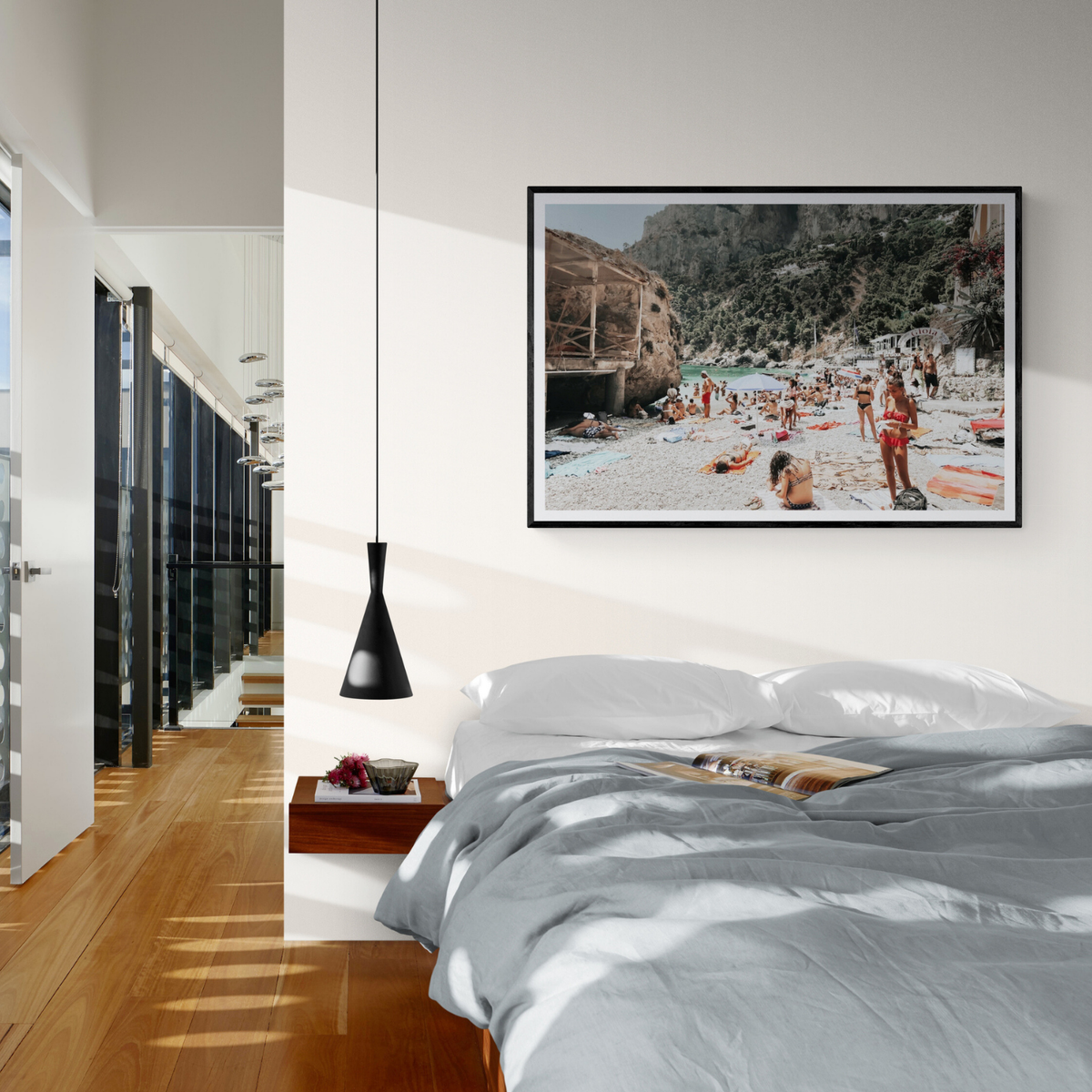 Spiaggia Da Gioia Capri beach coastal wall art framed print styled in a room view 3