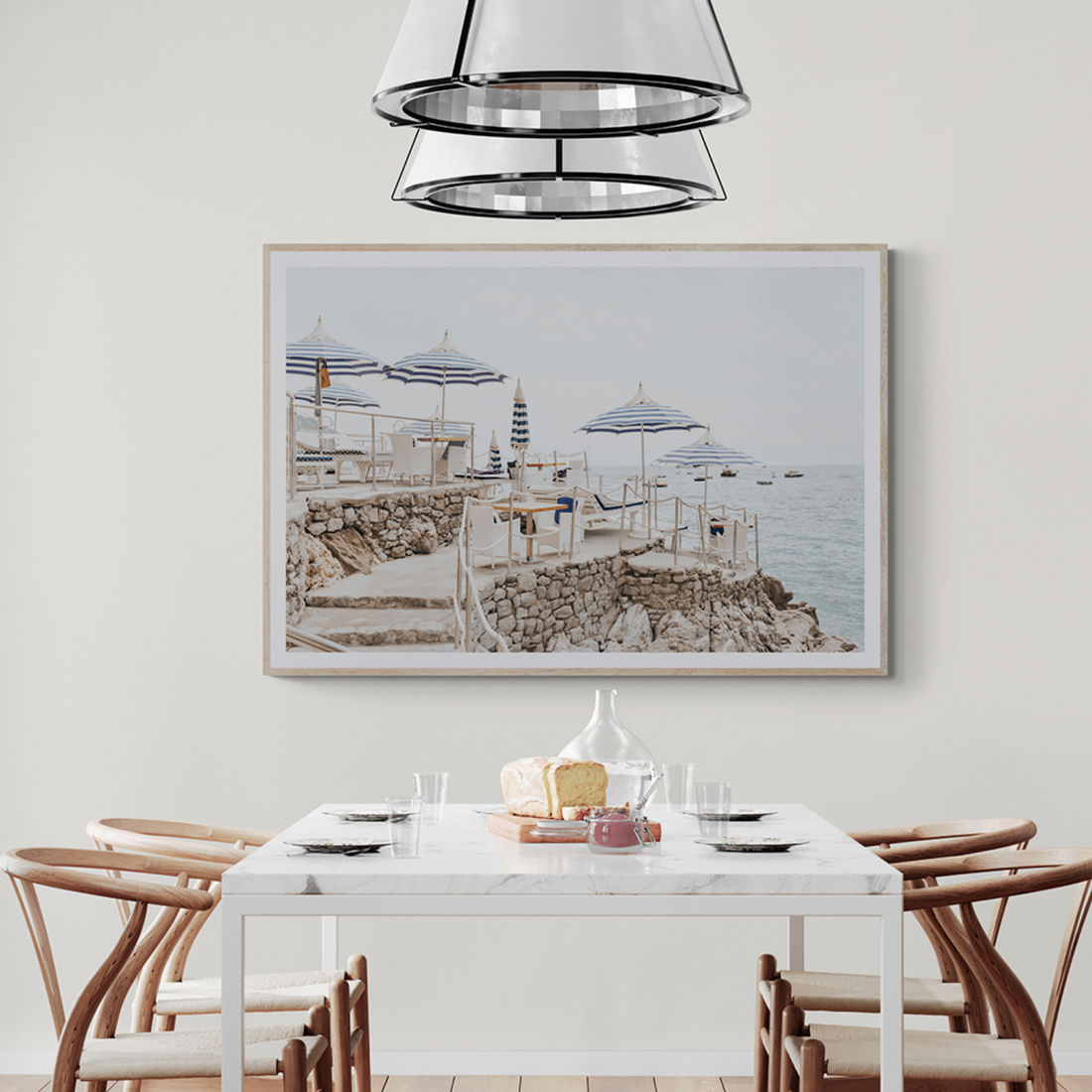 Ombrelloni Positano wall art framed print styled in a room view 2