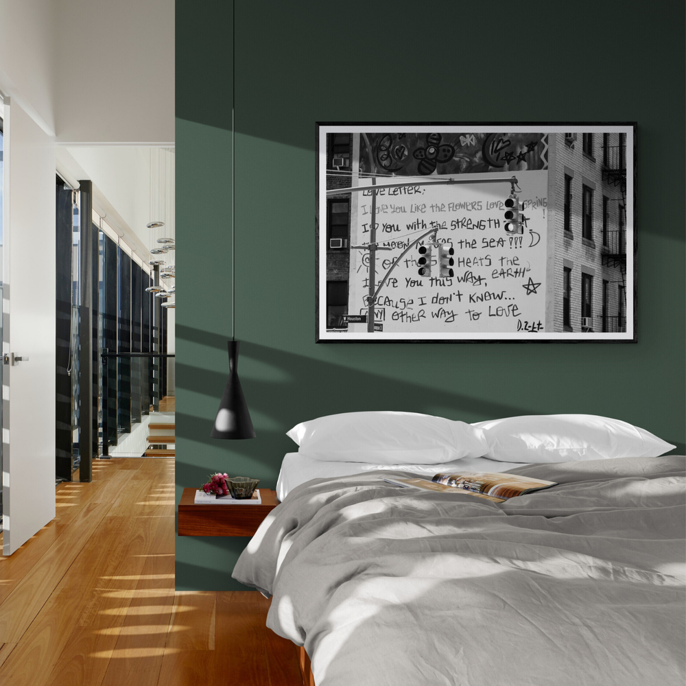 Love Letter New York NYC Black & White wall art framed print styled in a room view 3