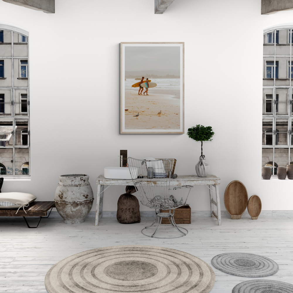 Shane & Benji Byron Bay Surf coastal wall art framed print styled in a room view 3