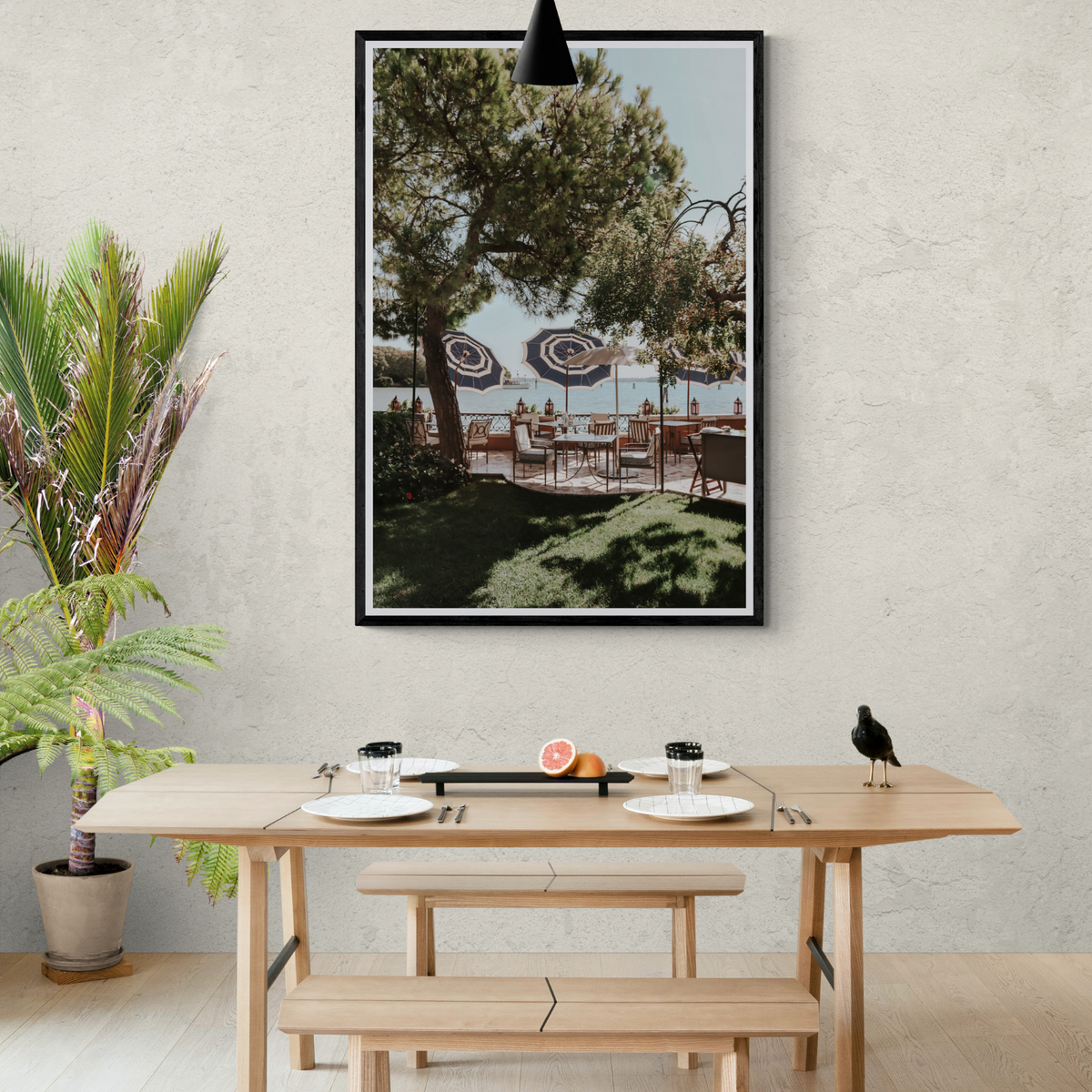 Tranquil Gardens Venice Italian wall art framed print styled in a room view 2