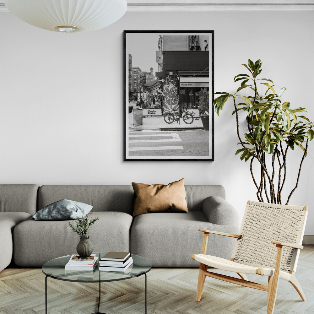 Cafe Canvas New York NYC Black & White wall art framed print styled in a room view 2
