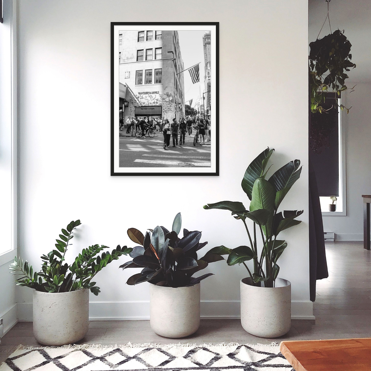 Sidewalk Shuffle New York NYC Black & White wall art framed print styled in a room view 2