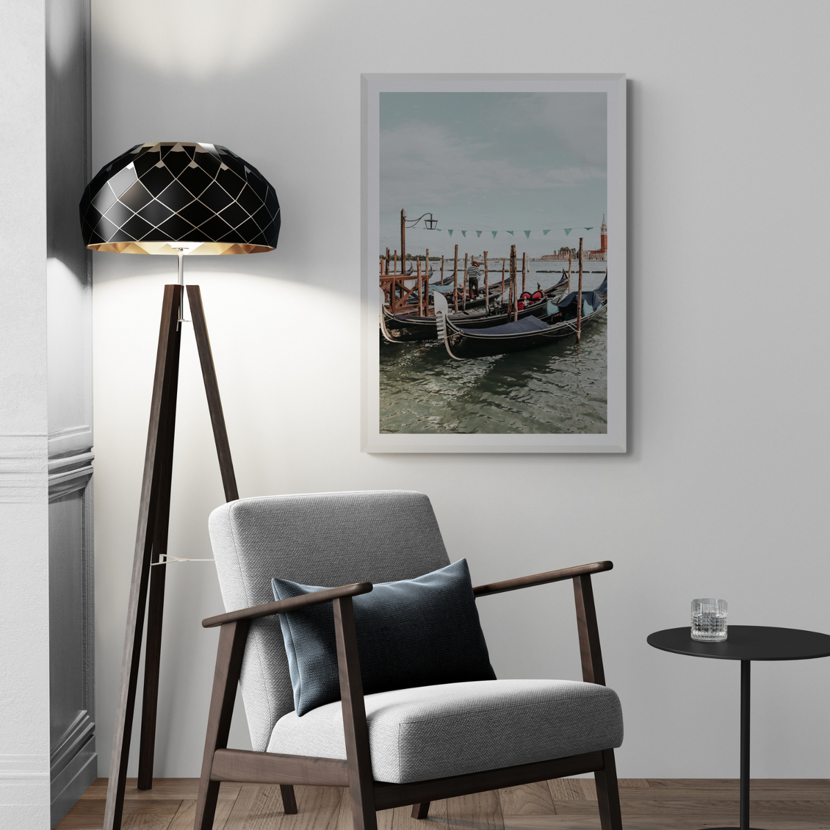The Gondolier Venice Gondola Italian wall art framed print styled in a room