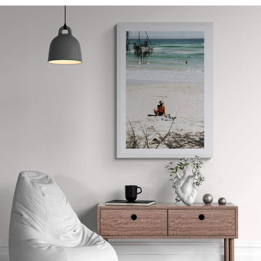 Take It Easy Byron Bay beach coastal decor wall art framed print styled in a room view 3