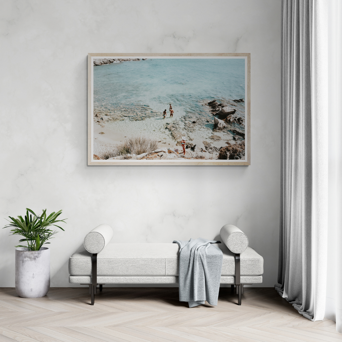 Easy On The Eyes Mykonos Greek island wall art framed print styled in a room