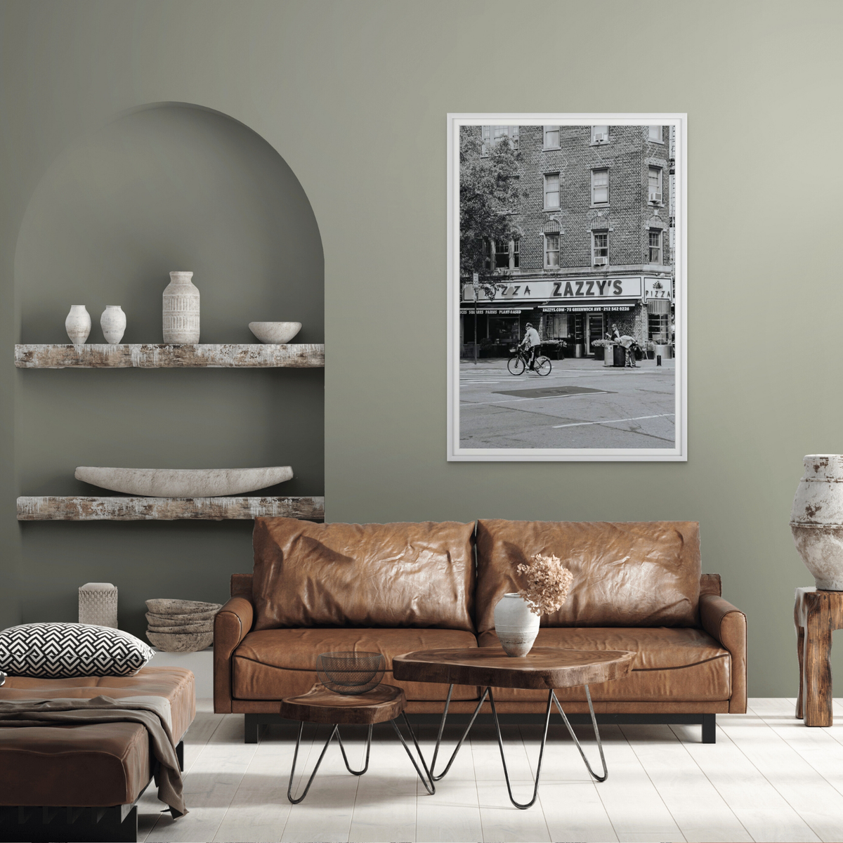 Zazzy's New York NYC Black & White wall art framed print styled in a room view 2