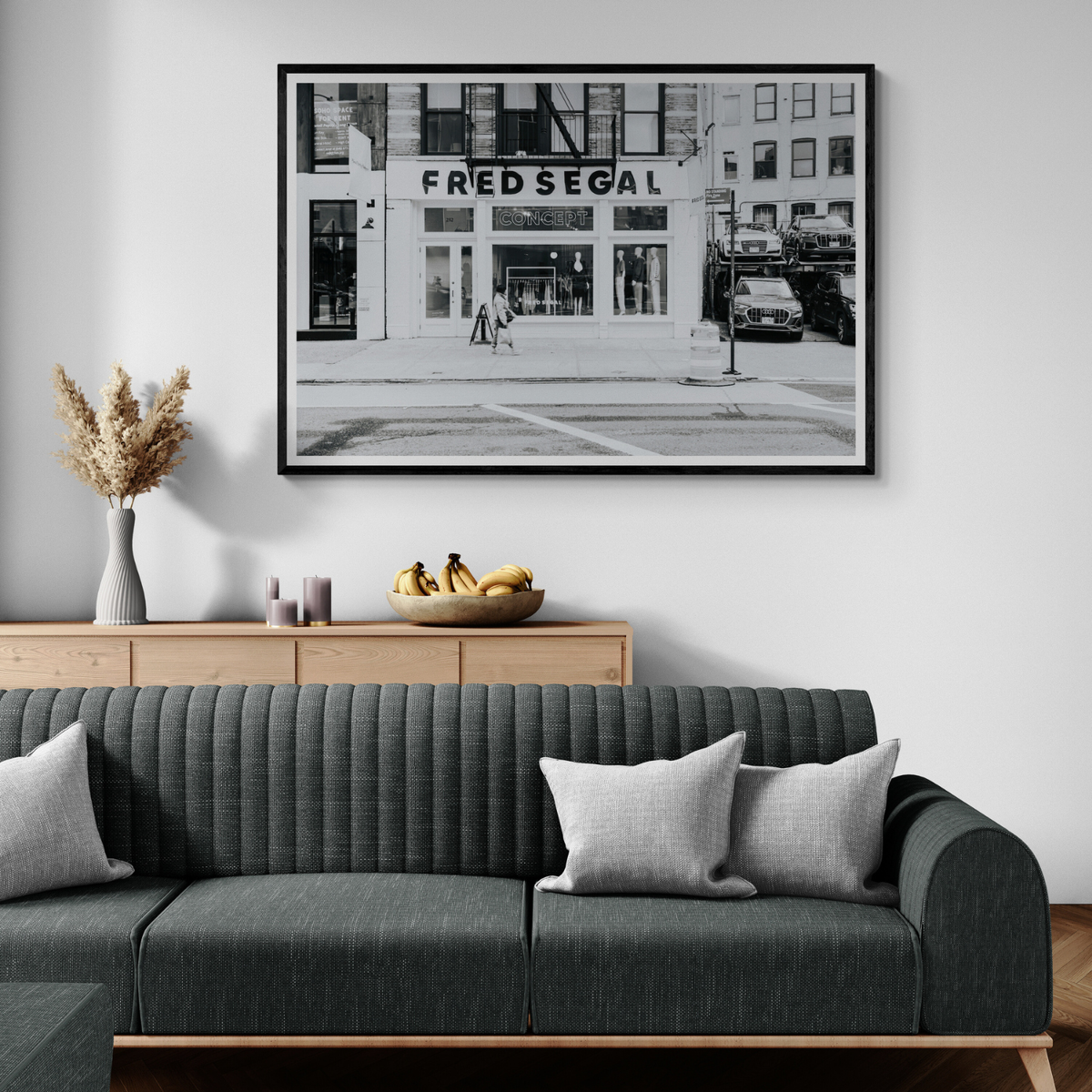 Noir York New York NYC Black & White wall art framed print styled in a room view 2