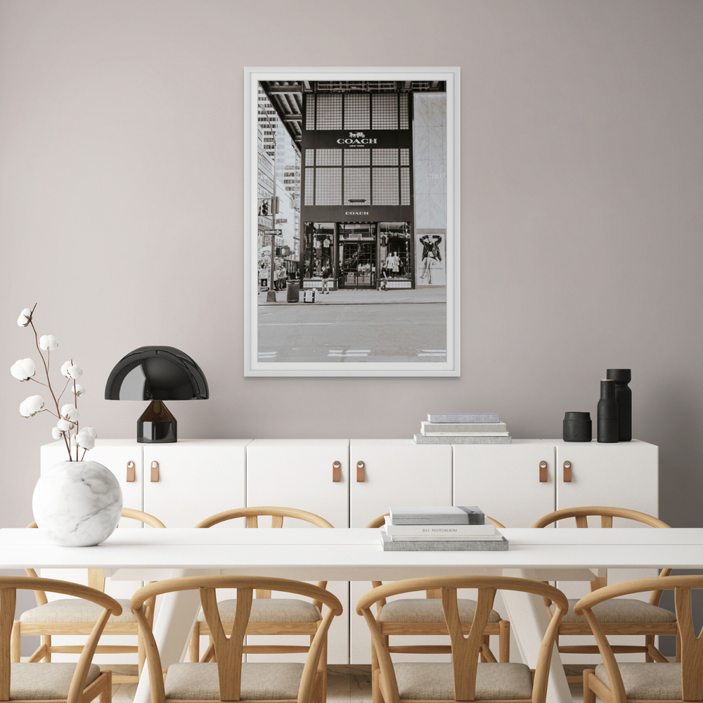 Coach Uptown New York NYC Black & White wall art framed print styled in a room view 2
