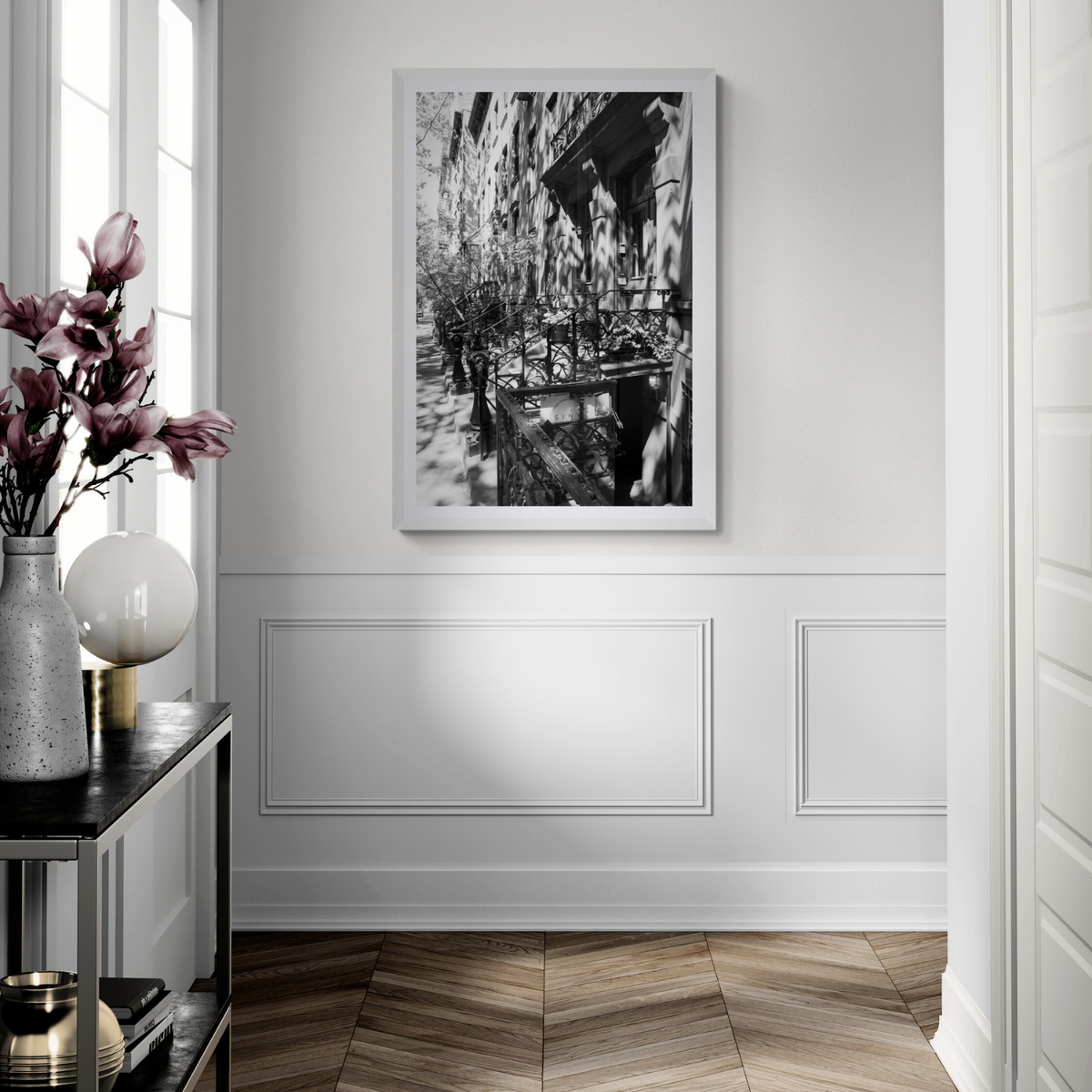 Shadow Dance New York NYC Black & White wall art framed print styled in a room