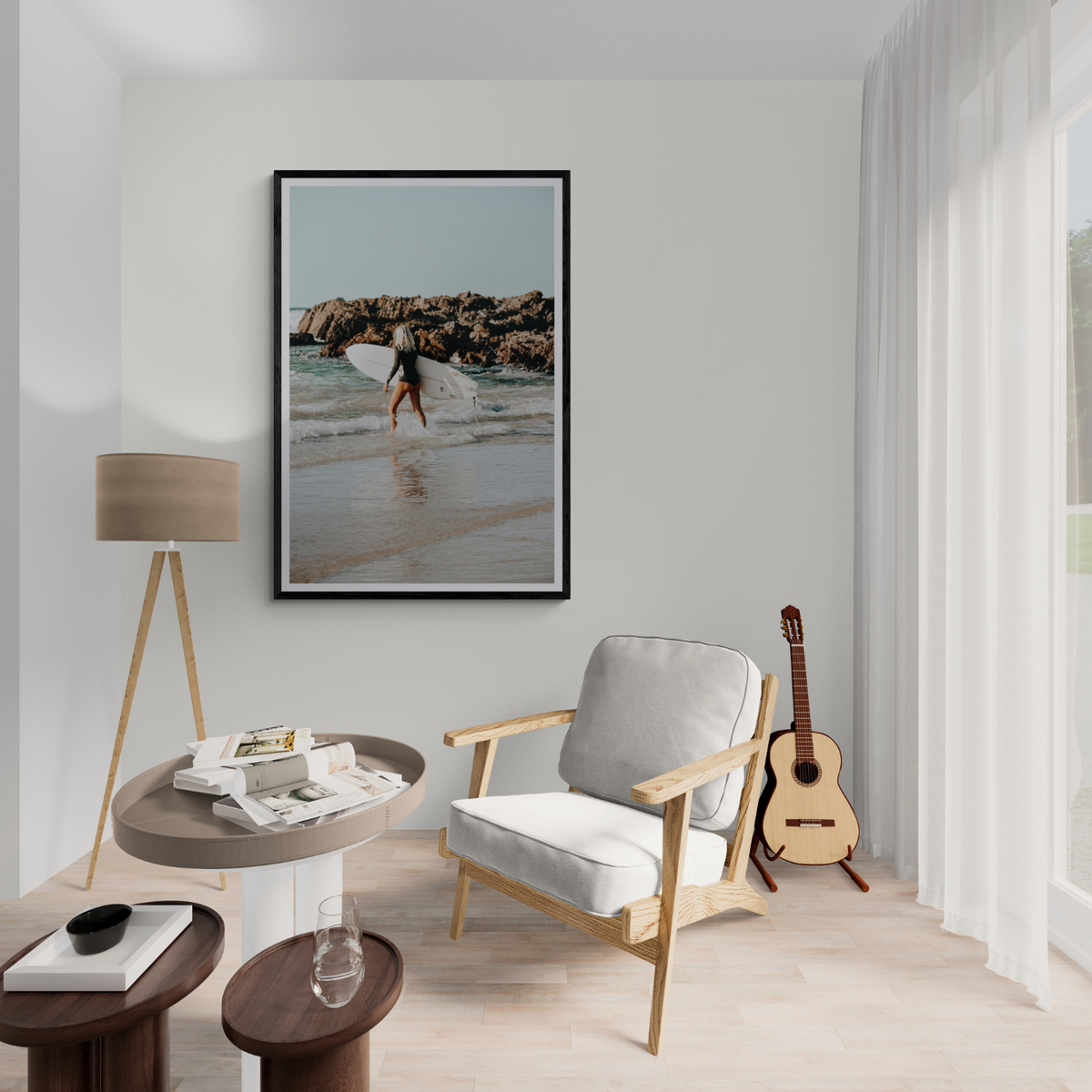 Bethany Byron Bay Surf coastal decor wall art framed print styled in a room view 2