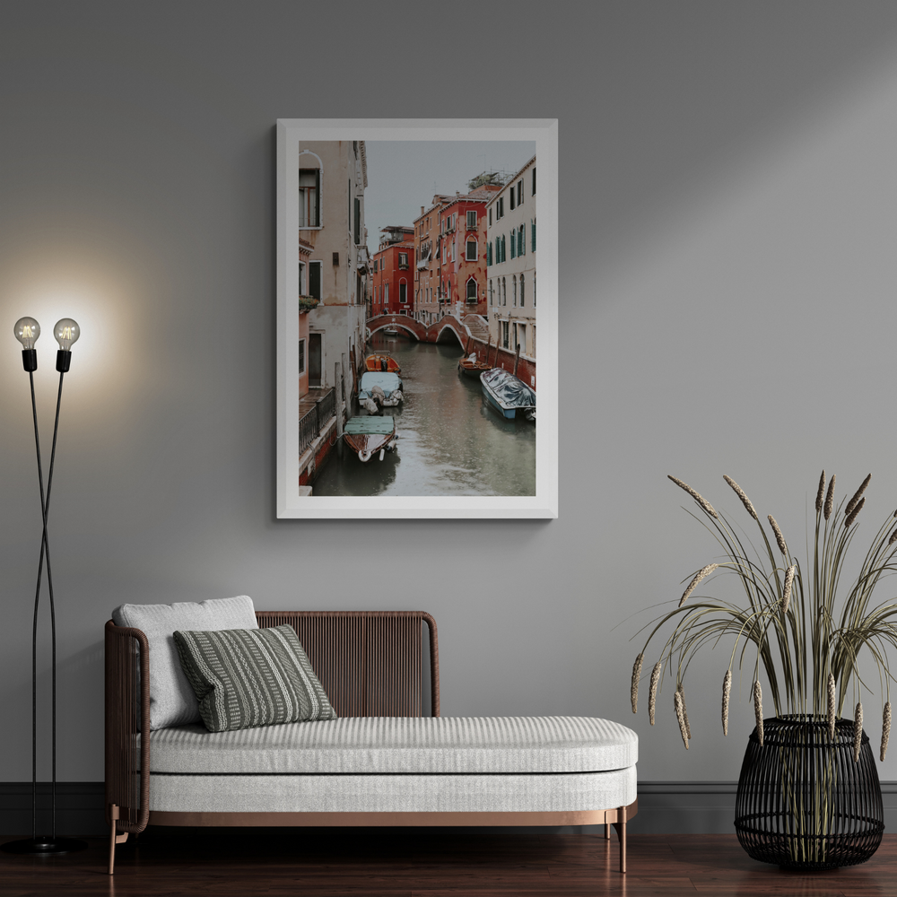 City of Water Venice Italian Mediterranean decor wall art framed print styled in a room view 2