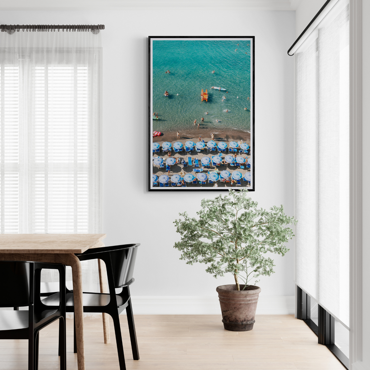 Aquamarine Oasis Sorrento Italian coastal wall art framed print styled in a room