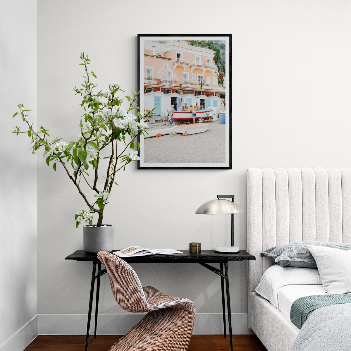 La Riunione della Mattina Positano wall art framed print styled in a room view 2