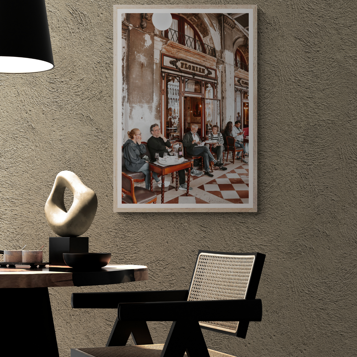 Tea Room Venice Italian wall art framed print styled in a room view 3