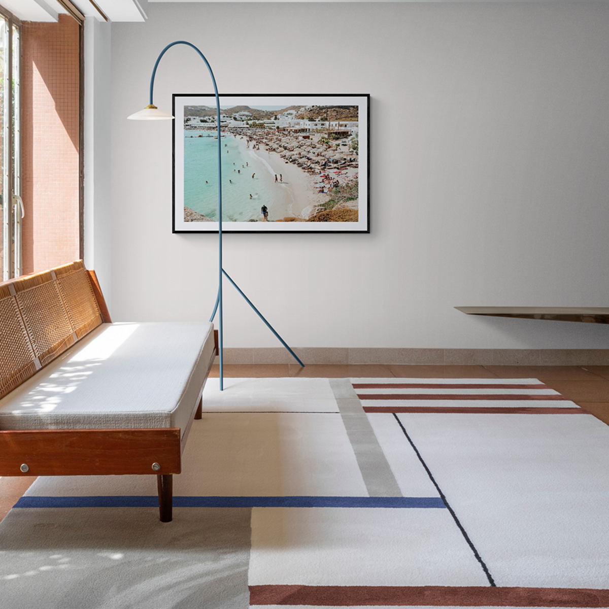 Aquaholic Mykonos Greek island wall art framed print styled in a room view 2