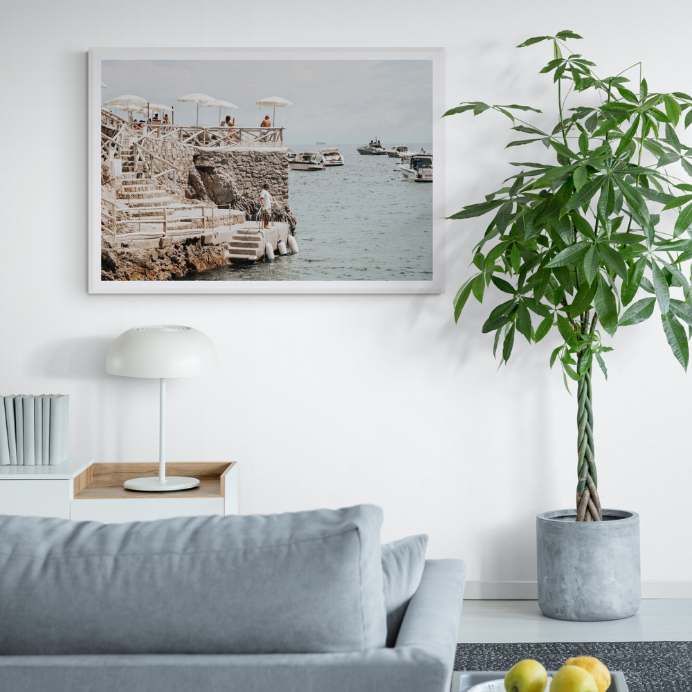 Conca Del Sogno Nerano Amalfi Coast Italian wall art framed print styled in a room view 3